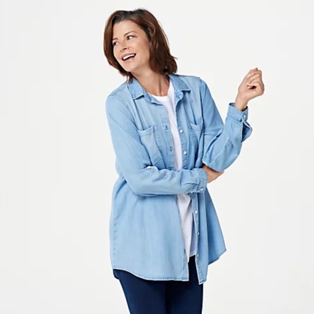 Side Stitch Button Front Tunic With Roll-Tab Slee… - image 1